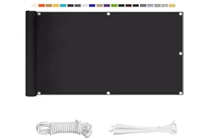 HERILIOS Balkon Sichtschutz, Balkonabdeckung 220 g/m² Innen Balkonverkleidung UV-Schutz (210Größen&21Farben) Ohne Bohren mit Ösen Kabelbinder und Kordel für Balkongeländer Terrasse, 85X800CM Anthrazit