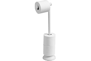 mDesign Support de Papier Toilette sur Pied – Porte-Rouleaux autoportant – pour l’Utilisation dans la Salle de Bain – dérouleur de Papier WC, Montage sans perçage – Couleur: Blanc