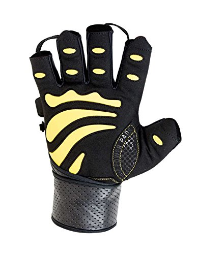 Guantes de Gimnasio para Hombre Protege Tus Manos & Mejorar su Grip Fácil - Guantes de Levantamiento de Pesas Pull On & Off - Ajuste, Negro y Azul (Yellow with 2.5