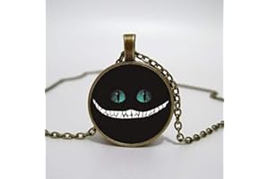 HUANG JINGUANG Halskette mit Anhänger, Motiv: Grinsekatze im Retro-Stil, Glas, Persönlichkeit