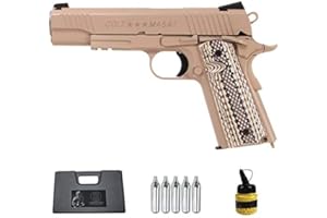 Pistola Colt M1911 Rail Gun Tan blowback CO2 (6mm) | Arma corta da softair (pallini di plastica) + valigetta in PVC + caricatore [442 FPS] (Potenza: 1 joule)