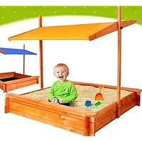 ADGO Holzsandkasten 120 x 120 cm mit Sitzen und verstellbarem Baldachin für Kinder (Blau)