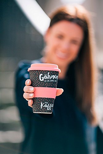 Grafik Werkstatt 60630 Bamboo-To-Go-Becher Gähnen ist ein stummer Schrei nach Kaffee, Bambus, beige, 9 x 9.5 x 14 cm - 2