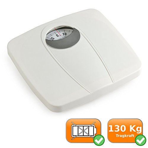 Mechanische Retro-Personenwaage wiegt bis zu 130Kg, gut ablesbares Display und leicht zu reinigende Oberfläche. Farbe: weiß
