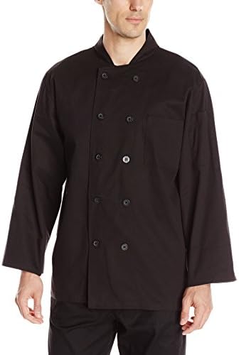 Chef Code Men's Classic 100% Premium Cotton Long Sleeve Coat, Black, X-Large