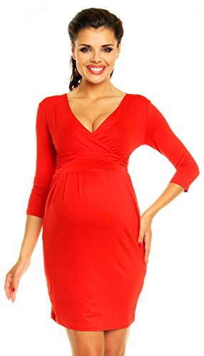 Zeta Ville - Women's Maternity Wrap Nursing V-neck Dress Pockets UK 8-20 - 236c (Red, UK 20, 4XL)