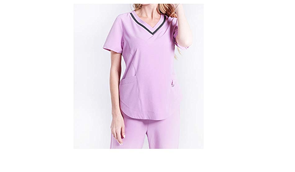 Cx Eco Medizinische Uniform Krankenschwester Peelings Set Frauen V Ausschnitt Mit Kurzen Armeln Mehrere Taschen Atmungsaktiv Anti Falten Medical Scrub Top Hosen Pink Xxl Amazon De Kuche Haushalt