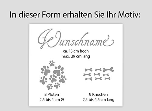 Grandora W806 Wandtattoo Wunschname für Hund + Pfoten und Knochen schwarz - 4