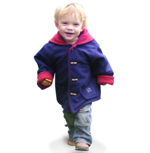 DUF05 CozyBear Navy Microfleece Duffle Coat with Red Berry Lining - age 5 to 6 years