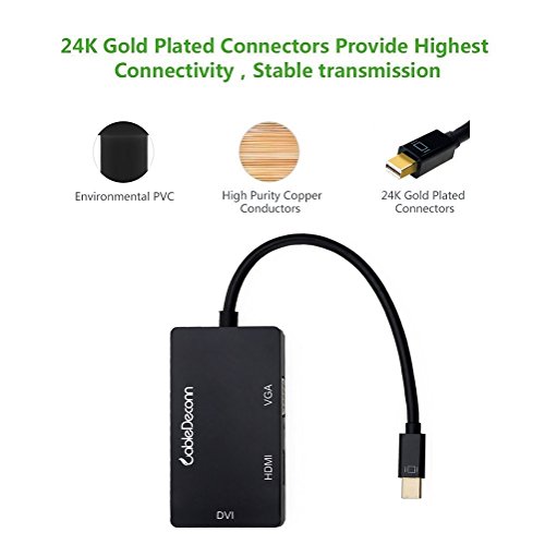 CableDeconn 3in1 Multi-Function Thunderbolt Mini Displayport to HDMI DVI VGA Adapter Konverter Kabel for Mac Book, iMac, Mac Book Air, Mac Book Pro and Mac Mini suface pro 2 3 4 - 5