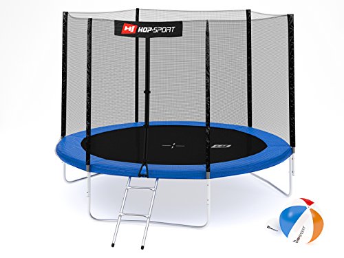 Hop-Sport Gartentrampolin 244, 305, 366, 430, 490 cm Komplettset inkl. Außennetz Leiter Wetterplane Bodenhaken Blau