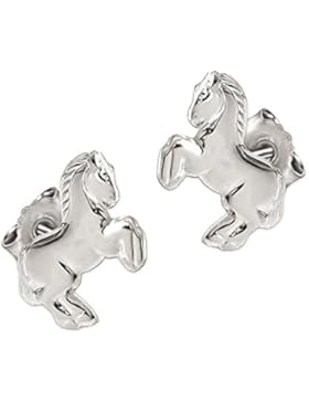 CLEVER SCHMUCK Silberne Ohrstecker kleines Pferd 9 x 7 springend und glänzend STERLING SILBER 925 für Kinder oder...