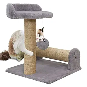 Mellifluous Soft Fur Activity Cat Scratching Dual Scratching Post Cat Tree for Kittens & Cats - Natural Sisal Rope (Grey)