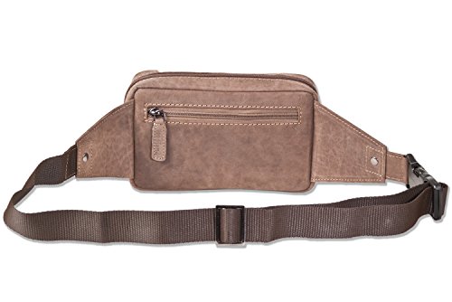 Woodland   Gro  e Bauchtasche mit viel Platz aus weichem  naturbelassenem B  ffelleder in Dunkelbraun Taupe