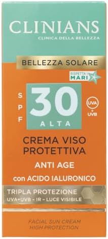CLINIANS | Crema Solare Viso Anti Age SPF30 con Peptide Multifunzionale Anti Age e Vitamina E, 75mL