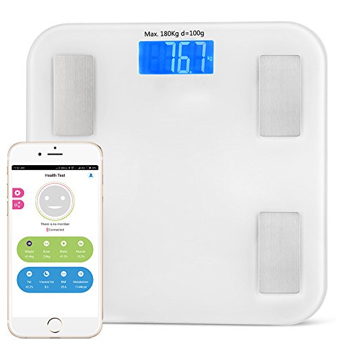 Smart Personenwaage Digitale Körperfettwaage KAISI Gewichtswaage Bluetooth APP Inklusive Vermessung von Körpergewich Körperfett BMI, BMR, Wasser, Muskel und Knochen