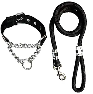 YOUNIQUE MERCHANDISE Combo of Rope Leash with Choke Collar (Small, Black)