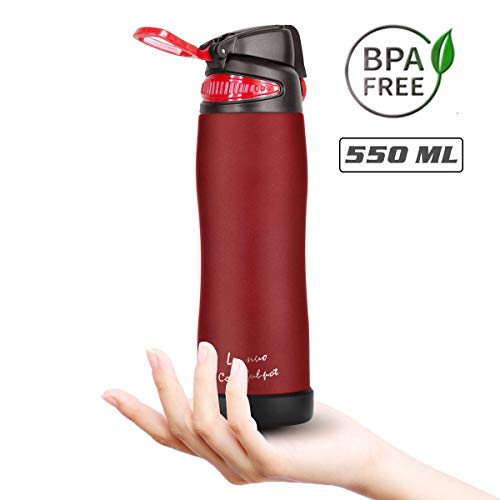 Sport Love vacío Aislado DOPPELWAND Botella, 750 ML Botella de Agua Termo antigoteo, sin BPA, 3 Tapa para Deportes, Fitness, Exterior, Trabajo, niños y Colegio de Color Rojo