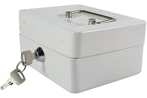 Tiiyee 6 inch Sturdy Lockable Metal Money Box, Cash Safe Lock Saving Tin with 2 Keys Coin Tray, Portable Secure Storage Case with Handle for Cash Jewelry Coins Documents Security at Home Office Travel