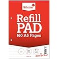 Silvine 160 Page A5 Refill Pad, Head Bound and Punched 2 Holes. Ruled 8mm Feint with Margin. Ref A5RPFM, White