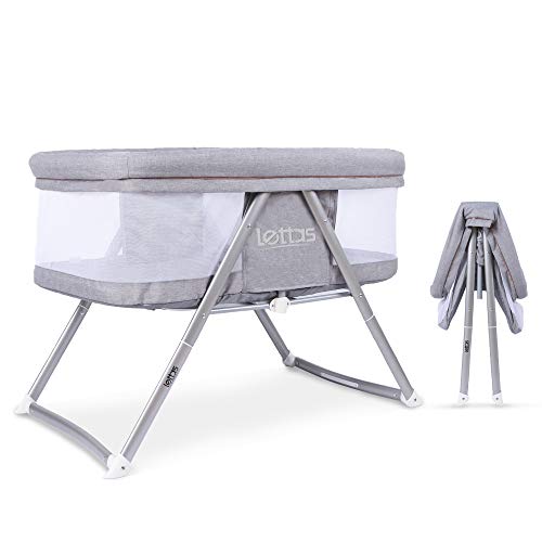 LETTAS Berceau Balancelle Bébé & Berceau de Voyage Pliant, Lit de voyage pliable pour enfant De la naissance à 6 mois (0-15KGS) Avec Matelas - Gris