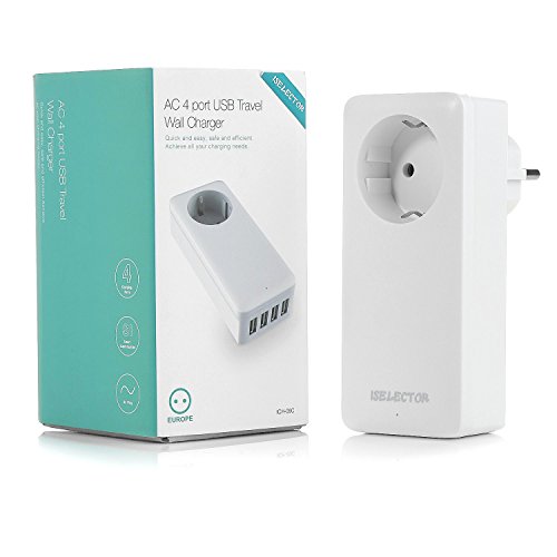 ISELECTOR USB Ladegerät Steckdose mit USB Zwischenstecker mit USB und Steckdose weiß - 7