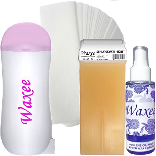 COMPLETE roll on waxing kit: 100ml roller wax, heater, strips, after wax oil HOT (Honey (large roll head ))