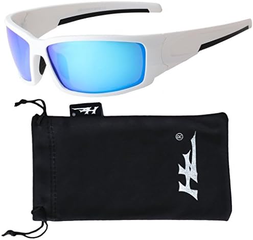 HZ Series Hyperbull - Premium Polarised Sunglasses by Hornz โ Matte White Frame โ Blue Ice Mirror Lens