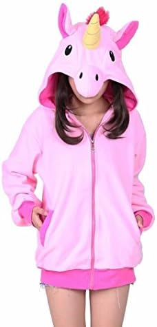Adult Men Women Pink Large tail Unicorn Pegasus Unisex Anime Reborn Cosplay Costume Exotic Novelty Hoodies Zipper Sportswear Jacket Coat Sweatshirt Casual Sport Clothing Long Sleeve tops