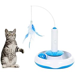 Juguete interactivo eléctrico para gato con movimiento giratorio de pluma y pelota extraibles