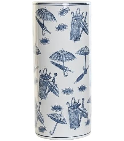 Porte-Parapluie En Porcelaine DONREGALOWEB DRW Blanc/Bleu Fleurs 19,5 X 45 Cm