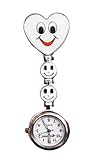 Schwesternuhr Krankenschwesternuhr Top modernes Tigaheart-Smiley Design mit Clip und Batterie Pflegeruhr Kitteluhr Damenuhr Herrenuhr 1 Stück (Weiss)