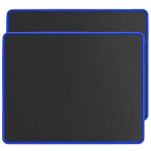 RiaTech (250mm x 210mm x 2mm) Speed Type Mouse Pad with Antifray Stitched Embroidery Edges, Non-Slip Rubber Base Mousepad for Laptop PC - Black with Blue Border
