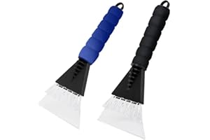 LSUWDE 2pcs Ice Snow Scrapper for Cars and Vans with Soft Grip ，Foam Handle，fast and easy Ice and Snow removal for windscreens