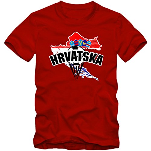 Kroatien EM 2016 #1 EM T-Shirt | Herren | HRVATSKA | Kockasti | Trikot | Nationalmannschaft, Farbe:Rot (Red L190);Größe:M