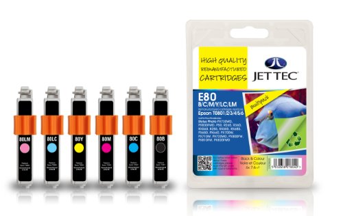 JET TEC 101E008025 T0801,2,3,4,5,6 Photo Multipack in England hergestellte Tintenpatrone, schwarz/cyan/magenta/gelb