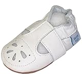 Soft Leather Baby Shoes with Suede Soles by Dotty Fish. White Mary-Jane Sandal Design Girls