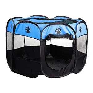 Meri Shop Pet Folding Playpen Portable 8-Panel Kennel Fences Tent Blue_S