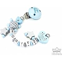 Schnullerkette mit Namen - Kleiner Prinz - Bär mit Häkelperle - Schutzengel - Stern - Junge - C006