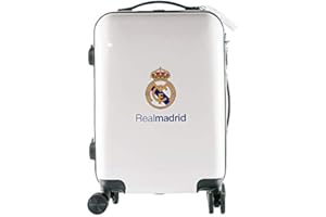 FRIENDLY LICENSE Real Madrid - Maleta Trolley de Cabina - Equipaje de Mano - 55x40x20 cm - Todas las Aerolíenas - Carcasa Rígida - Ruedas Giratorias - Cierre de Seguridad TSA - Real Madrid Regalos - Producto Oficial