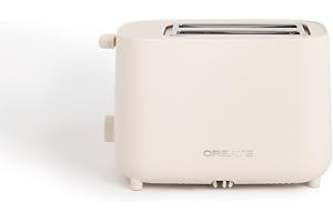 CREATE TOAST STUDIO/Tostapane bianco rotto / 6 livelli di potenza, vassoio raccogli briciole, termostato, sbrinamento, surriscaldamento, 2 fessure fette larghe, 750 W