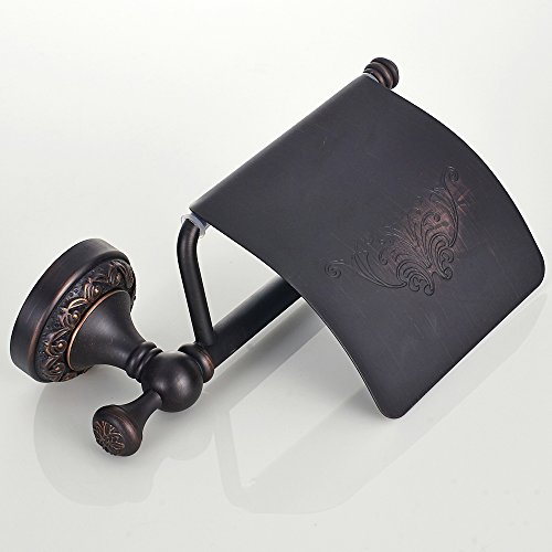 Weare Home Badezimmer Zubehör Schwarz Öl rubbed Bronze Retro Antik Vintage Stil Bohren Wandmontag Wandhalterung Toilettenpapierhalter mit Deckel Klorollenhalter Wasserdicht - 5