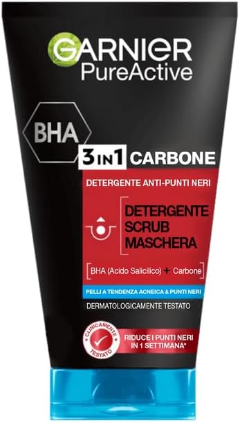 Garnier PureActive BHA Charcoal Anti-Blackhead 3 in 1 Cleanser Exfoliating Mask with [BHA + Charcoal] 150 ml