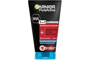 Garnier Maschera Punti Neri, Detergente e Scrub Viso Pure Active Intense 3in1 con Carbone Vegetale, 150 ml