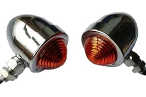 BHYSHOP Motorcycle Bullet Turn Signal Indicator Light For Softail XL Rat Cafe Racer Chopper Old School Bobber Vintage Retro Bike (Chrome/Amber)