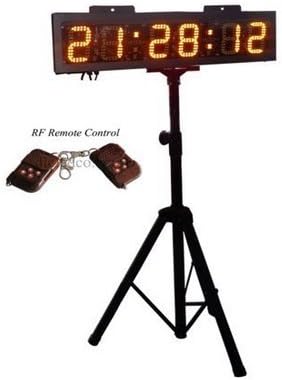 Godrelish Yellow Color LED Race Timing Clock 6" High Character Hours Minutes Seconds Format Running Events Timing Clock Double Sided with Tripod Wireless RF Control