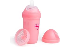 Herobility DC Supergirl Double Anti-Colic Baby Bottle | Award-Winning Hero Baby Bottles | Soft Breast-Like Teat, Easy Mixing Lid & Net | Safe & Environment Friendly Materials | 240ml/8.5 fl oz