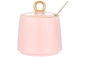 HCHLQLZ rose Porcelaine Bol à Sucre, Sucrier avec Cuillère et Couvercle Récipients D'épicespour Boîte Assaisonnement la Maison et de Cuisine