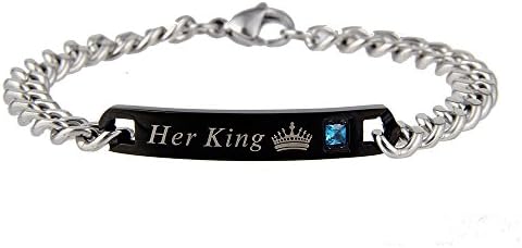 His &amp; Hers Matching Set Titanium Stainless Steel Bracelet His Queen Her King Couple Bracelets with a Gift Box (HER KING)
