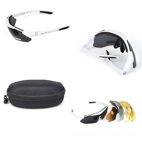 Goliton® Unisex (Herren / Damen) UV400 Sonnenbrille Sonnenbrillen Sunglasses Goggle Wind Spiegel Fahrrad Gläser Radsport mit polarisiertem Lense – Weiß - 4